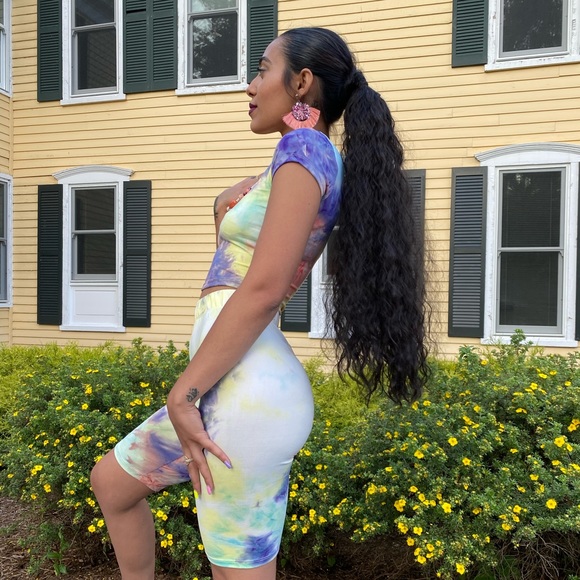 ‼️ Tie Dye Two Piece Crop Top Biker Shorts Set - Picture 5 of 8